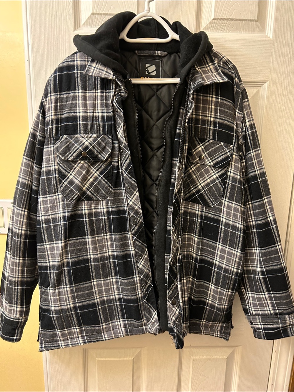 Plaid Hooded Quilted-Lined Shirt Jacket - Black/Gray